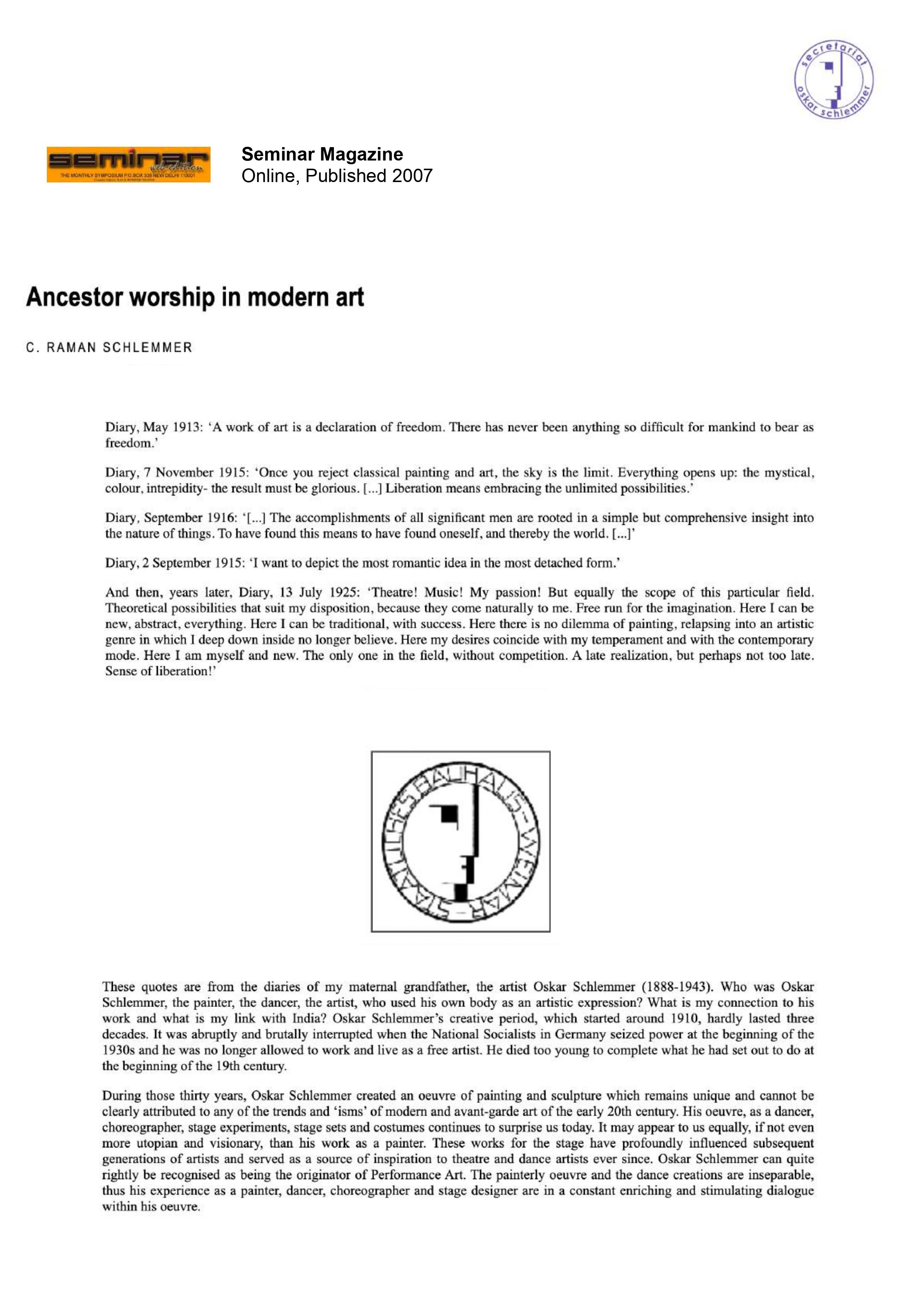 C. Raman Schlemmer — Ancestor Worship in Modern Art interview